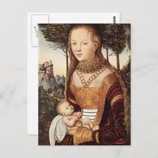 Jonge moeder met kind van Lucas Cranach de Ouder Briefkaart (Voorkant / Achterkant)
