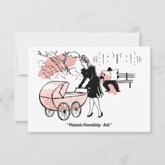 Jonge moeder met kinderwagen, grappig save the date (Voorkant)