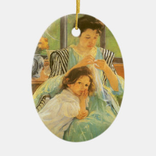Jonge moeder naai door Mary Cassatt,  kunst Keramisch Ornament