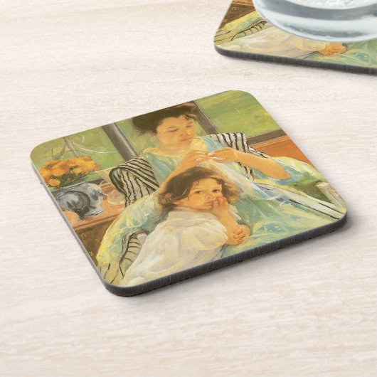 Jonge moeder naai door Mary Cassatt,  kunst Onderzetter (Linkerzijde)