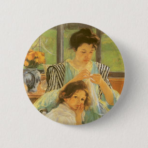 Jonge moeder naai door Mary Cassatt,  kunst Ronde Button 5,7 Cm