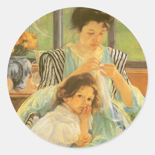 Jonge moeder naai door Mary Cassatt, kunst Ronde Sticker (Voorkant)