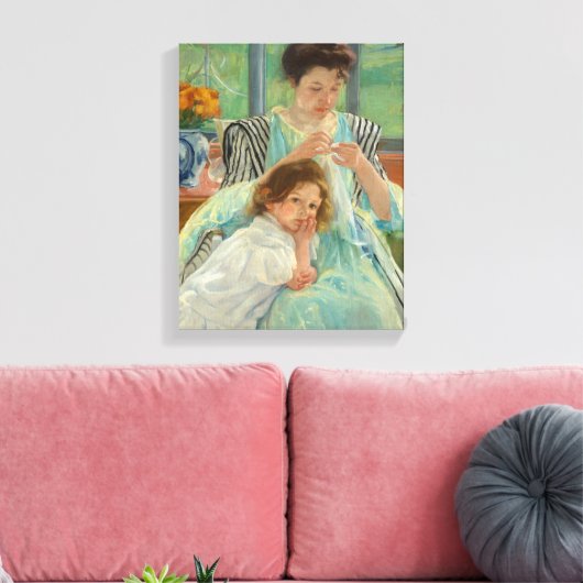 Jonge moeder naaien | Mary Cassatt Canvas Afdruk (Insitu (Woonkamer))