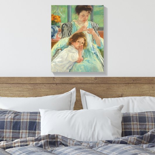 Jonge moeder naaien | Mary Cassatt Canvas Afdruk (Insitu (Slaapkamer))