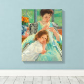 Jonge moeder naaien | Mary Cassatt Canvas Afdruk (Insitu (Houten vloer))