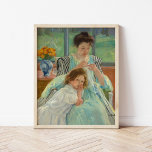 Jonge moeder naaien | Mary Cassatt Poster<br><div class="desc">Young Moeder Sewing (1900) van de Amerikaanse impressionist Mary Cassatt. Het originele kunstwerk is een oliesschilderij op canvas. Het portret toont een moeder die met de hand naait,  terwijl haar jonge kind dicht bij haar schoot leunt. Gebruik de ontwerphulpmiddelen om douanetekst toe te voegen of het afbeelding te personaliseren.</div>
