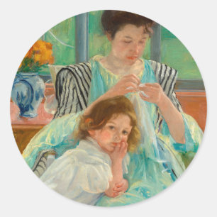 Jonge moeder naaien   Mary Cassatt Ronde Sticker