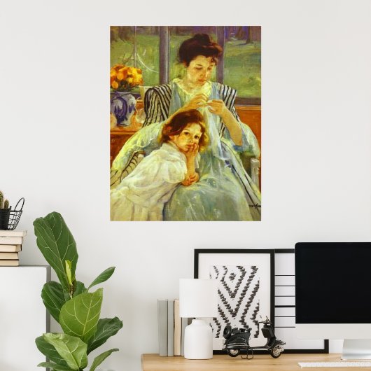 Jonge moeder naaien poster (Thuiskantoor)