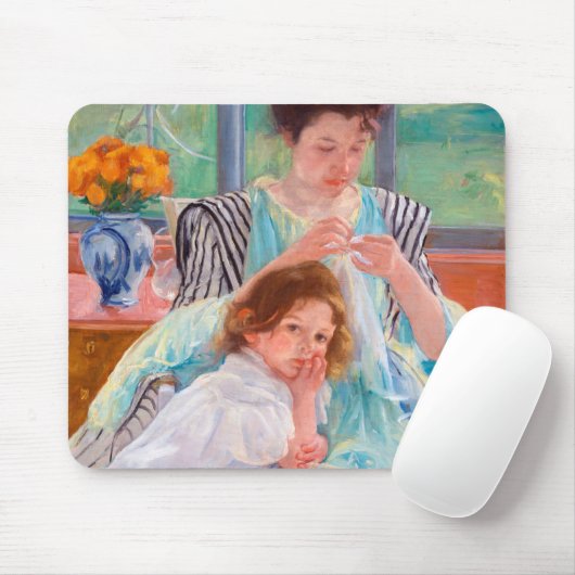 Jonge moeder naaiend, Mary Cassatt Muismat (Met muis)