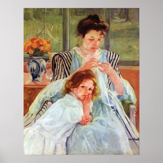 Jonge moeder naait door Mary Stevenson Cassatt Poster (Voorkant)