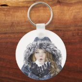 Jonge mooie meid in de winter sleutelhanger (Voorkant)