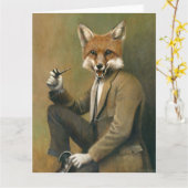 Jonge Mr. Fox in pak Grote Groeten Kaart (Gele Bloem)