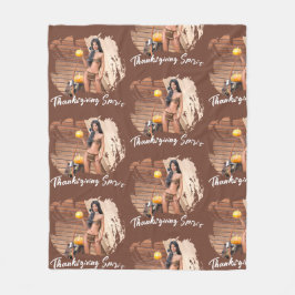 Jonge Native American poseert op een houten muur Fleece Deken