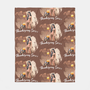 Jonge Native American poseert op een houten muur Fleece Deken