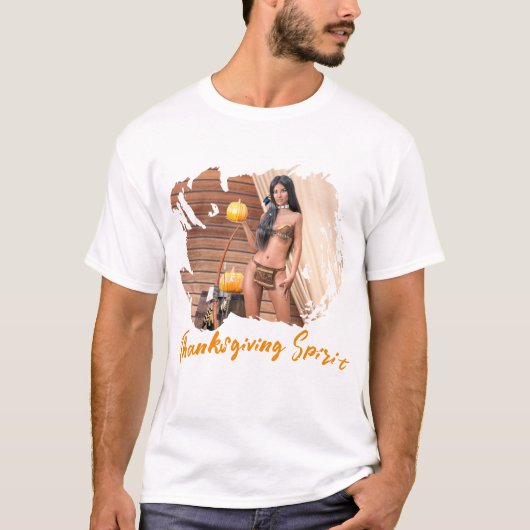 Jonge Native American poseert op houten muur T-shirt (Voorkant)