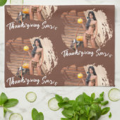 Jonge Native American poseert op houten muur Theedoek (Gevouwen)