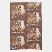 Jonge Native American poseert op houten muur Theedoek (Verticaal)