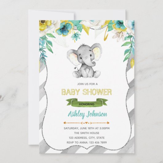 Jonge olifant baby shower-uitnodiging kaart (Voorkant)