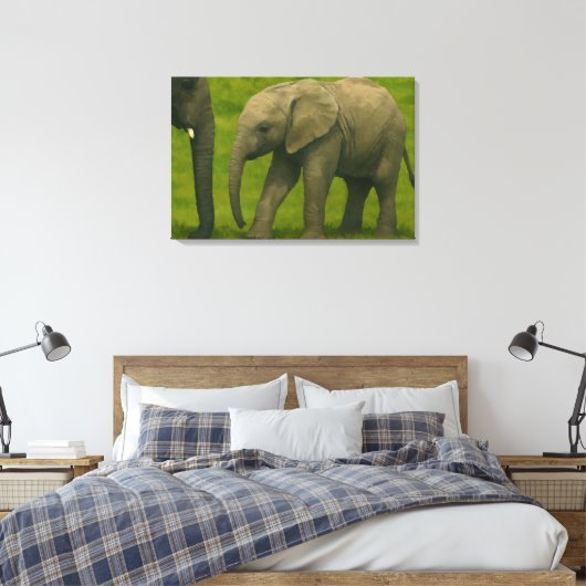 Jonge olifant met voogd in grasreservaat canvas afdruk (Insitu (Slaapkamer))