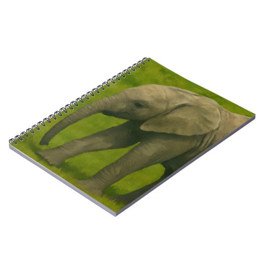 Jonge olifant met voogd in grasreservaat notitieboek (Linkerzijde)