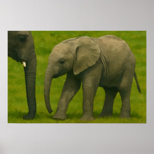 Jonge olifant met voogd in grasreservaat poster (Voorkant)