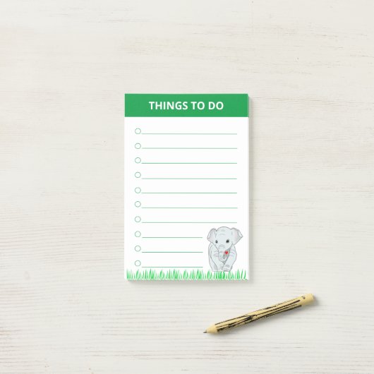 Jonge olifant op gras Planten Post-it® Notes (Op bureau)