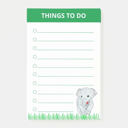 Jonge Olifant op Grasplanten Dingen om Te Doen Post-it® Notes (Voorkant)