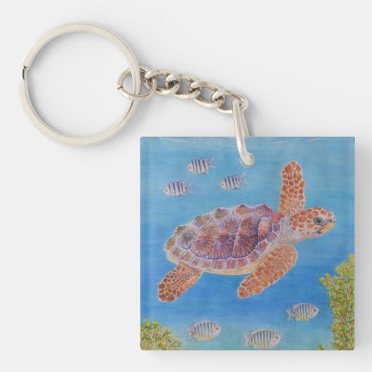 Jonge onechte karetschildpad sleutelhanger (voorkant)