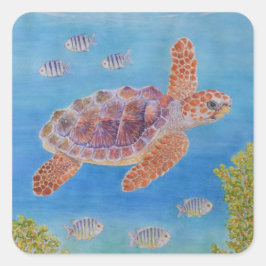 Jonge onechte karetschildpad vierkante sticker
