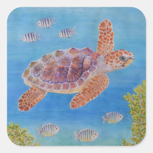 Jonge onechte karetschildpad vierkante sticker (Voorkant)