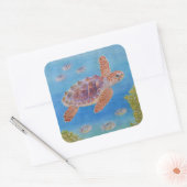Jonge onechte karetschildpad vierkante sticker (Envelop)