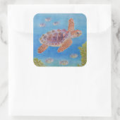 Jonge onechte karetschildpad vierkante sticker (Tas)