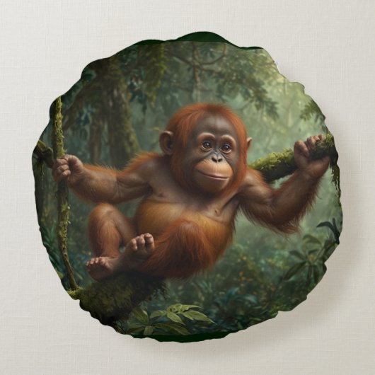 Jonge orang-oetan in een regenwoud rond kussen (Achterkant)