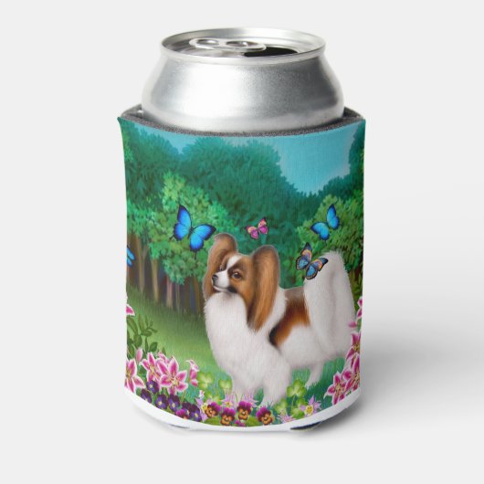 Jonge Papillon Hond met Vlinders Koelbox Blikjeskoeler (Blikje Achterkant)