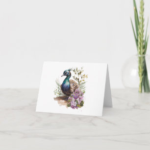 Jonge Peafowl (Peachick, Peacock) Bloemen Groet Kaart