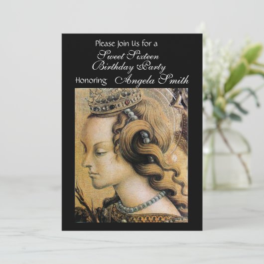 JONGE PRINCESS SWEET 16 PARTIJ zwart Kaart (Staand voorkant)