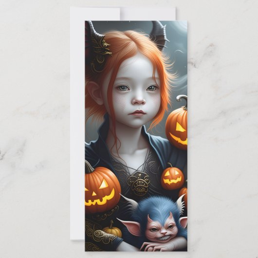 Jonge Redhead Demon met Pet Halloween Kaart (Voorkant)