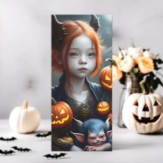 Jonge Redhead Demon met Pet Halloween Kaart