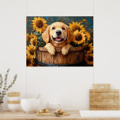 Jonge Retriever in een vat Poster (Keuken)