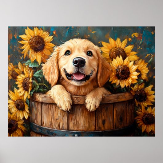 Jonge Retriever in een vat Poster (Voorkant)
