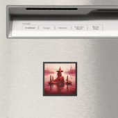 Jonge rode heks zit op kapotte pier magneet (Insitu (Vaatwasser))