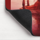 Jonge rode heks zit op kapotte pier muismat (Hoek)