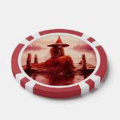 Jonge rode heks zit op kapotte pier poker chips (Enkel)