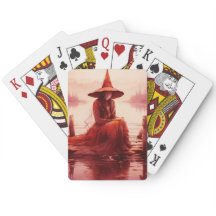 Jonge rode heks zit op kapotte pier