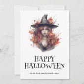 Jonge roodharige heks gelukkig Halloween Feestdagenkaart (Voorkant)