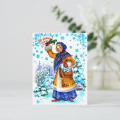 Jonge Russische vrouw met nieuwjaarsnieuws,  Briefkaart (Staand voorkant)