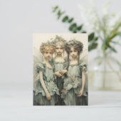 Jonge Schattigee elfjes die groene satijnen jurken Briefkaart (Staand voorkant)