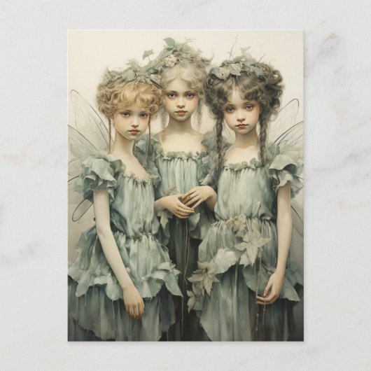 Jonge Schattigee elfjes die groene satijnen jurken Briefkaart (Voorkant)