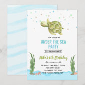 Jonge schildpad in het kader van de zee-uitnodigin kaart (Voorkant / Achterkant)