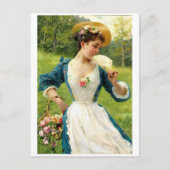 Jonge schoonheid met een mand Rozen Briefkaart (Voorkant)